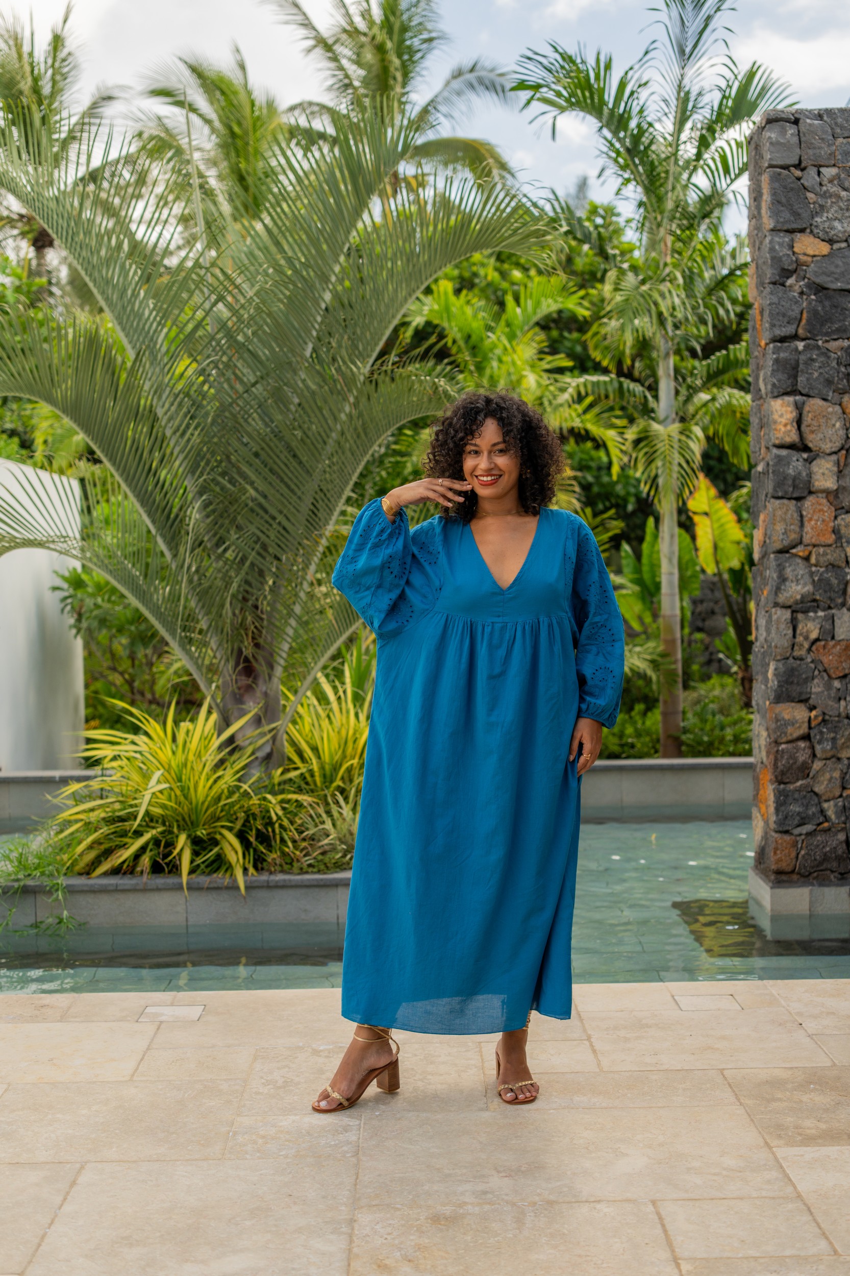 Robe longue brod&eacute;e, &Eacute;cru, Taille unique