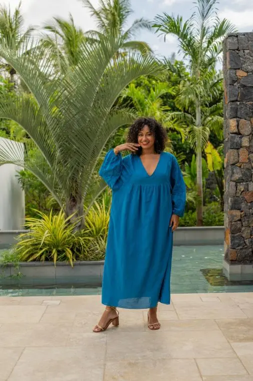 Robe longue brodée, Écru, Taille unique