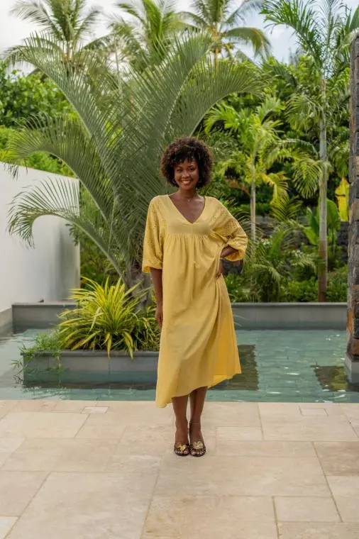 Robe longue brodée, Écru, Taille unique