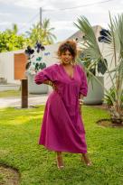 Robe longue brodée, Écru, Taille unique