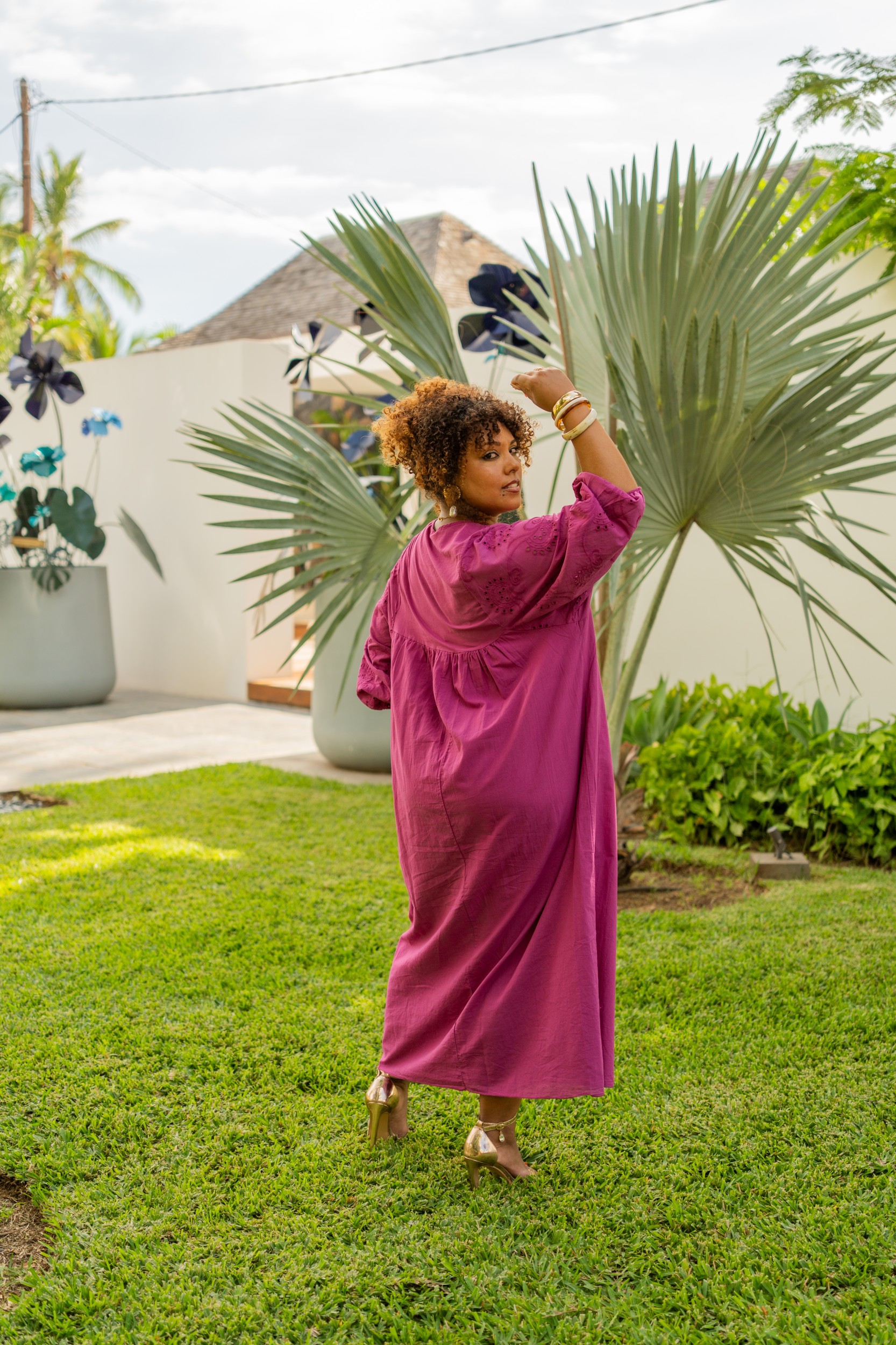 Robe longue brod&eacute;e, &Eacute;cru, Taille unique