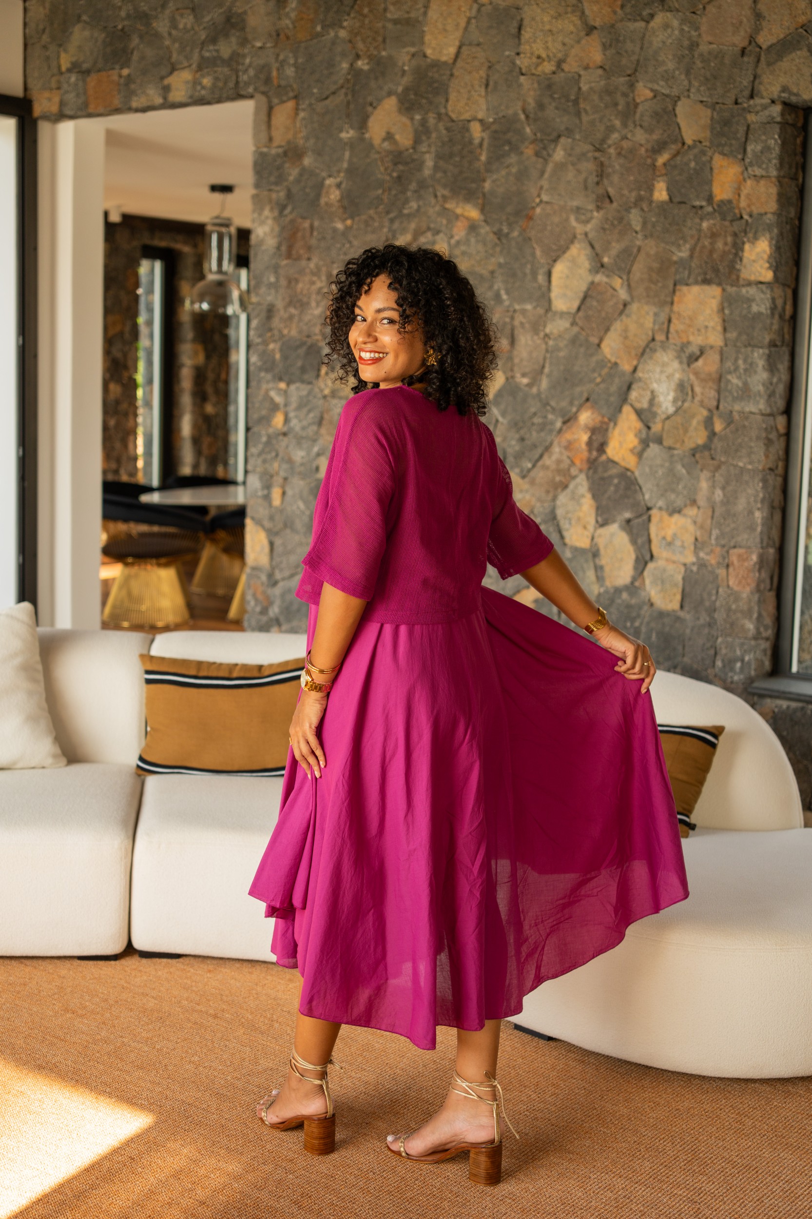 Robes mi longue avec haut en maille, &Eacute;cru, Taille unique