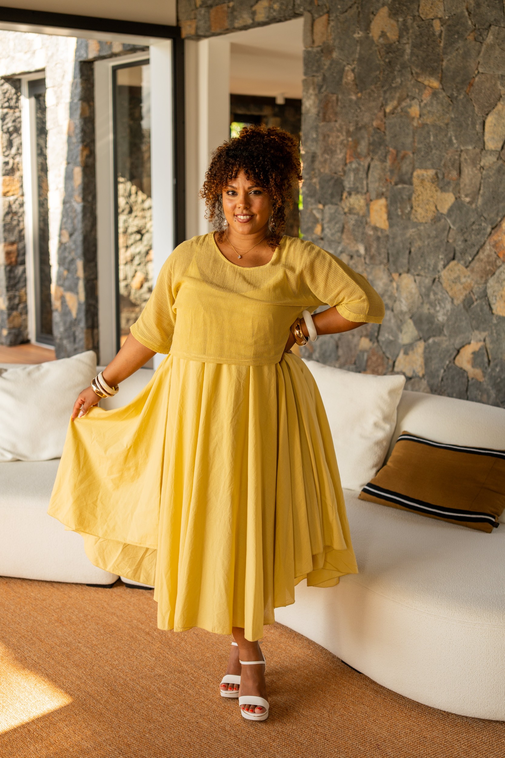 Robes mi longue avec haut en maille, &Eacute;cru, Taille unique