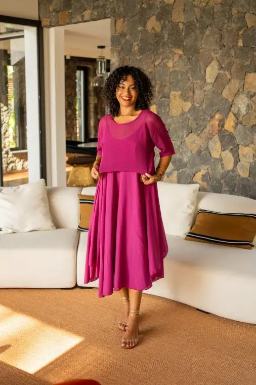 Robes mi longue avec haut en maille, Écru, Taille unique