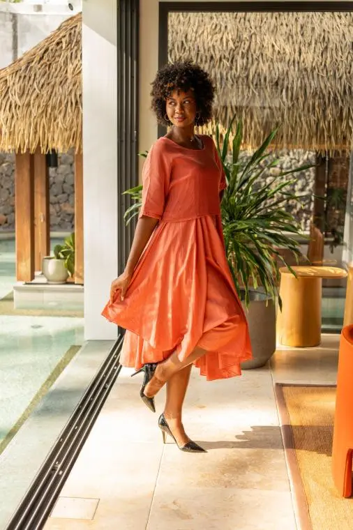 Robes mi longue avec haut en maille, Écru, Taille unique