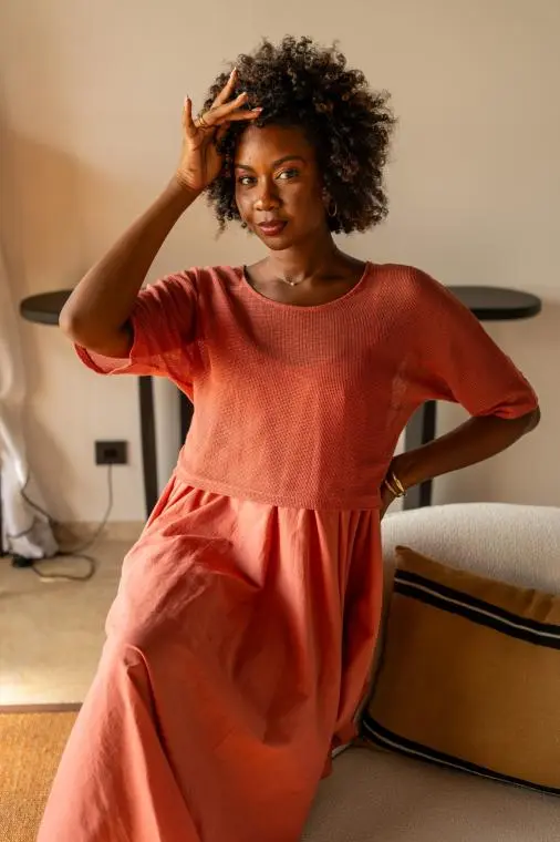 Robes mi longue avec haut en maille, Écru, Taille unique