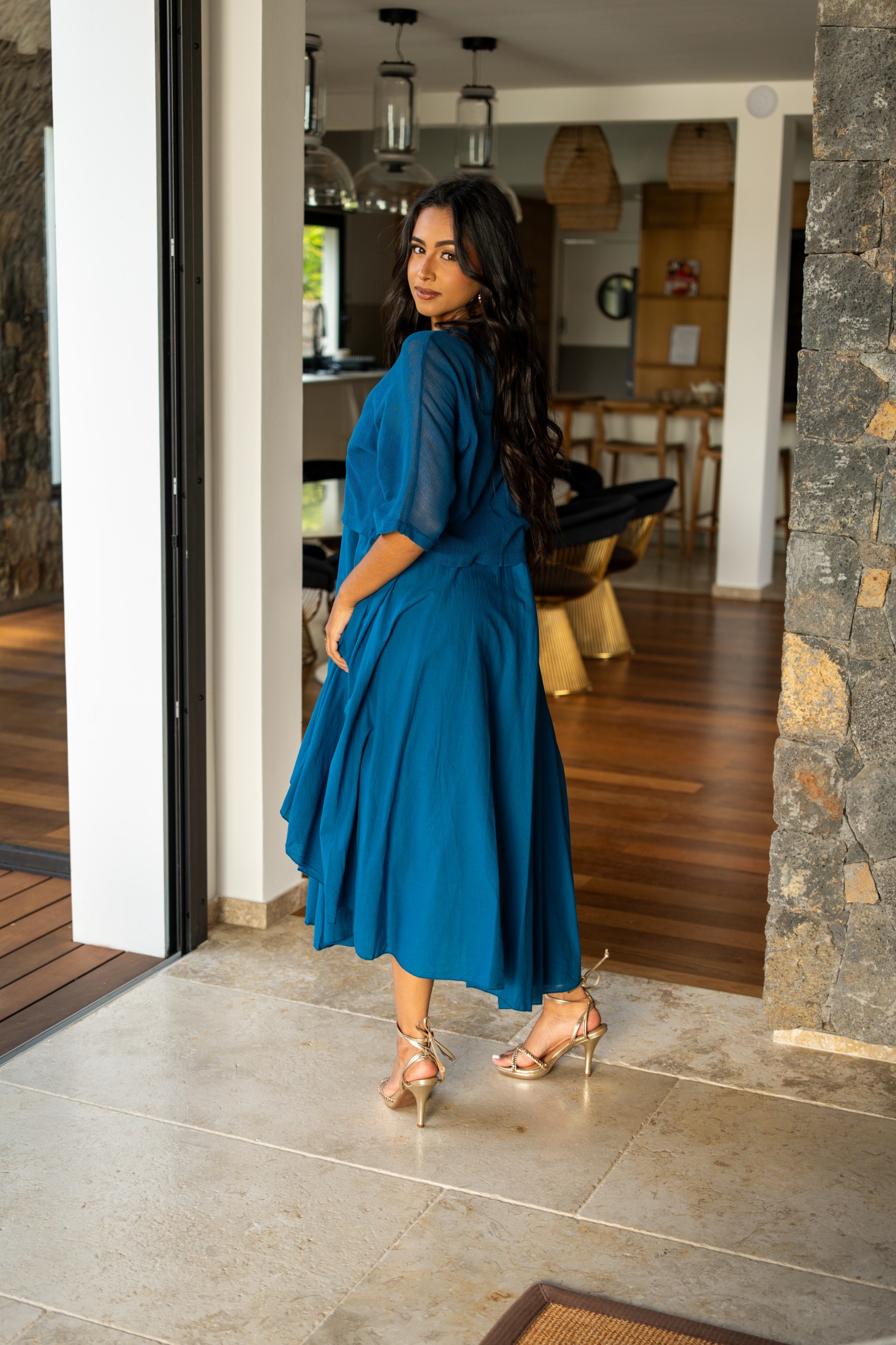 Robes mi longue avec haut en maille, &Eacute;cru, Taille unique