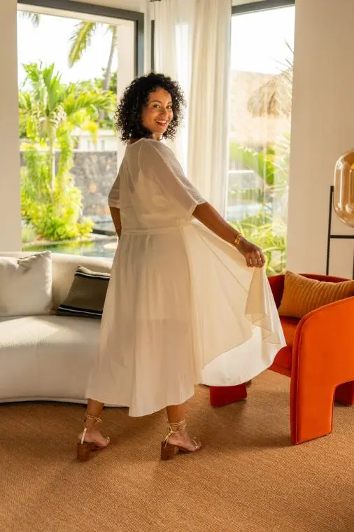 Robes mi longue avec haut en maille, Écru, Taille unique