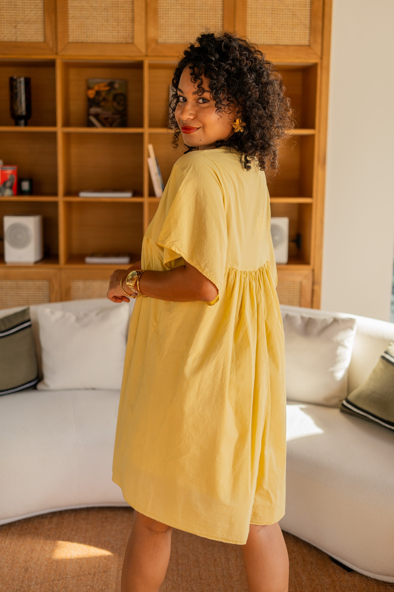 Robe courte , Moutarde, Taille unique