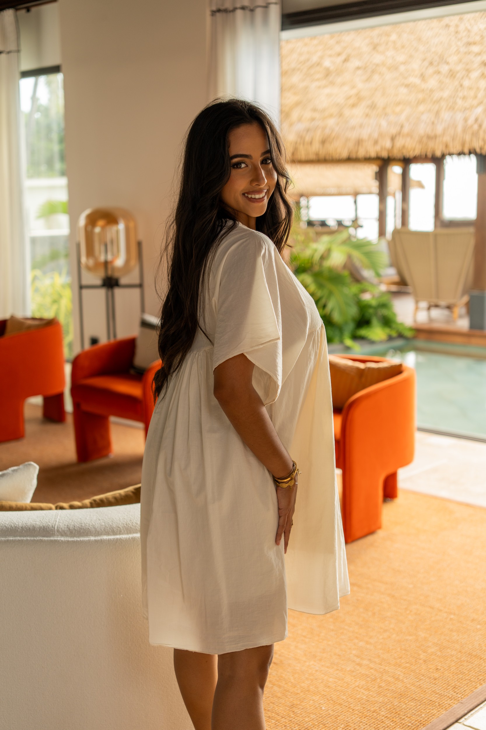 Robe courte , Moutarde, Taille unique