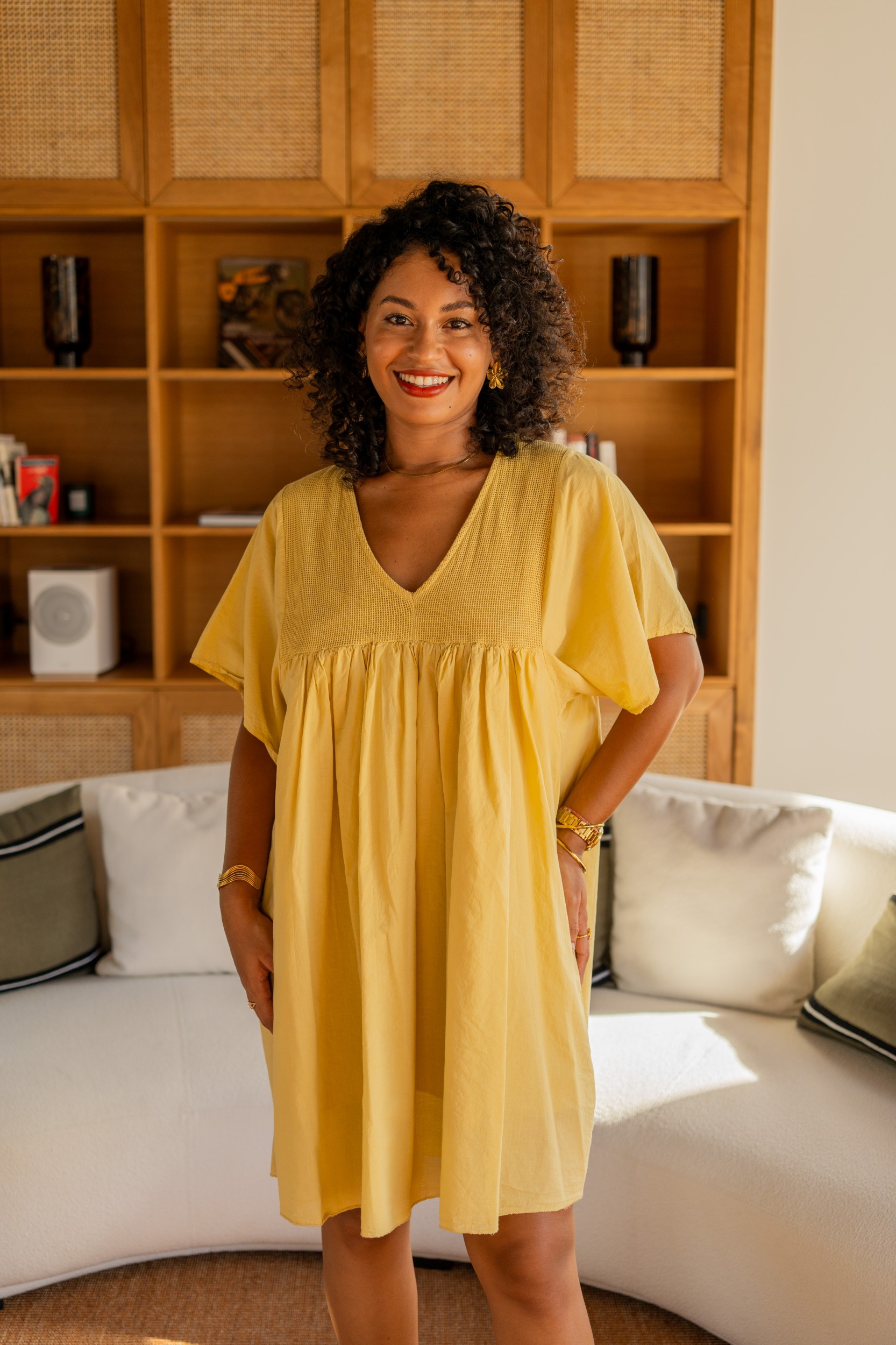 Robe courte , Moutarde, Taille unique