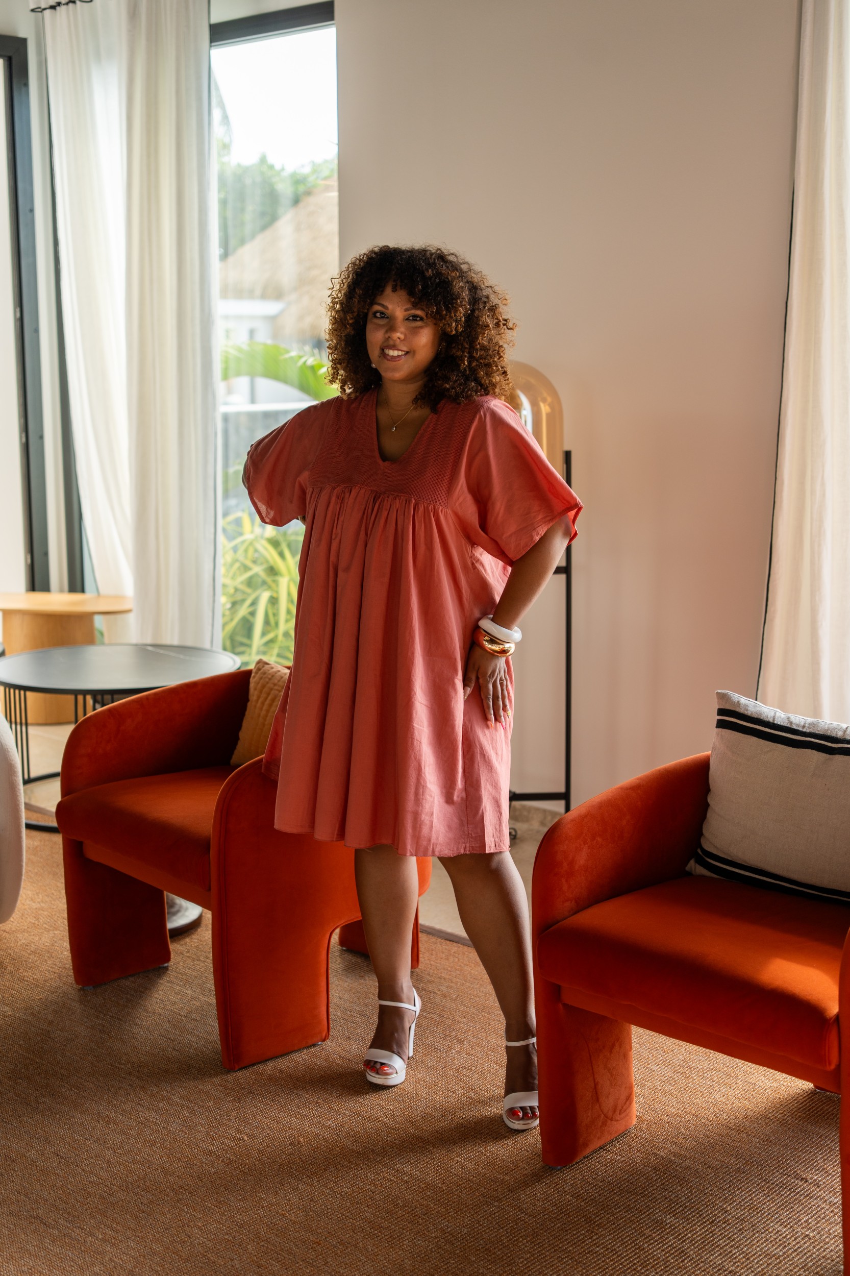 Robe courte , Moutarde, Taille unique