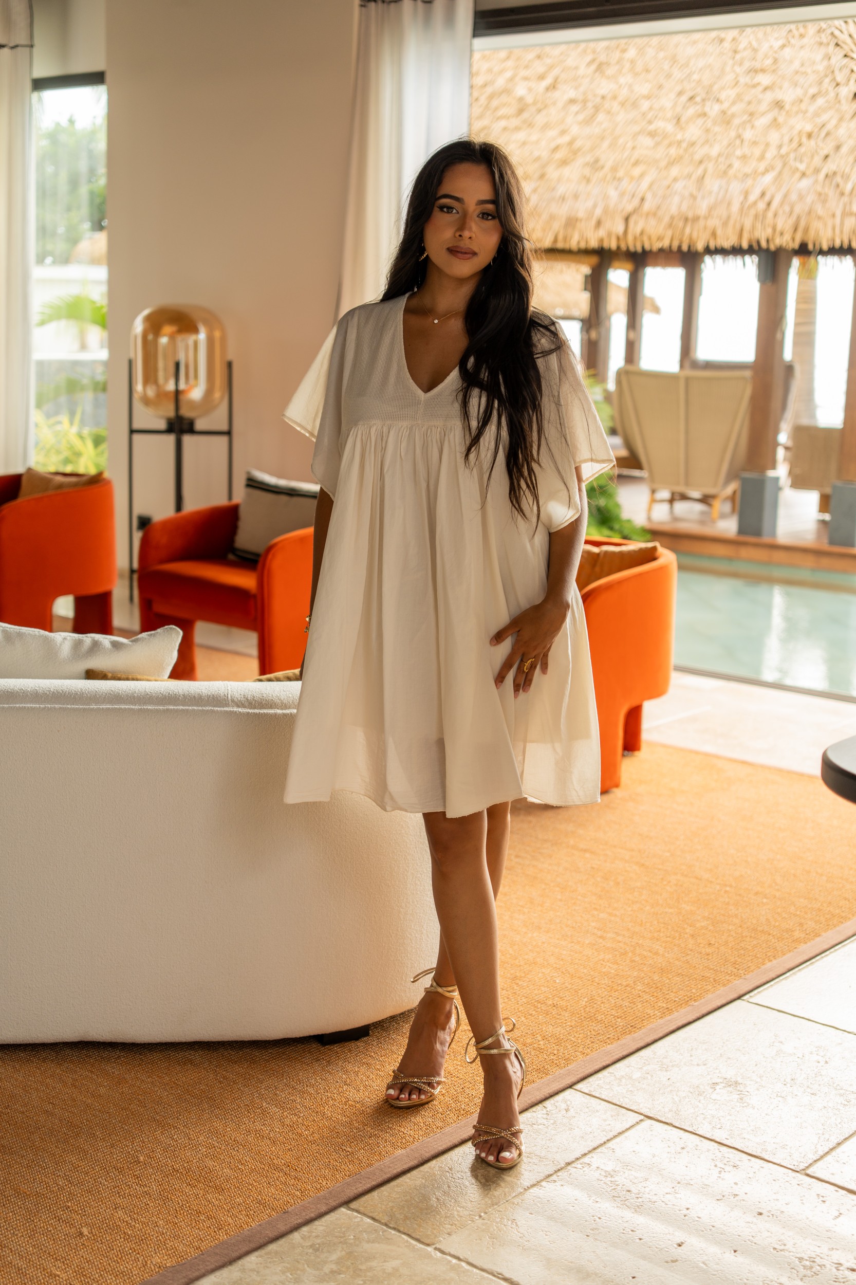 Robe courte , Moutarde, Taille unique