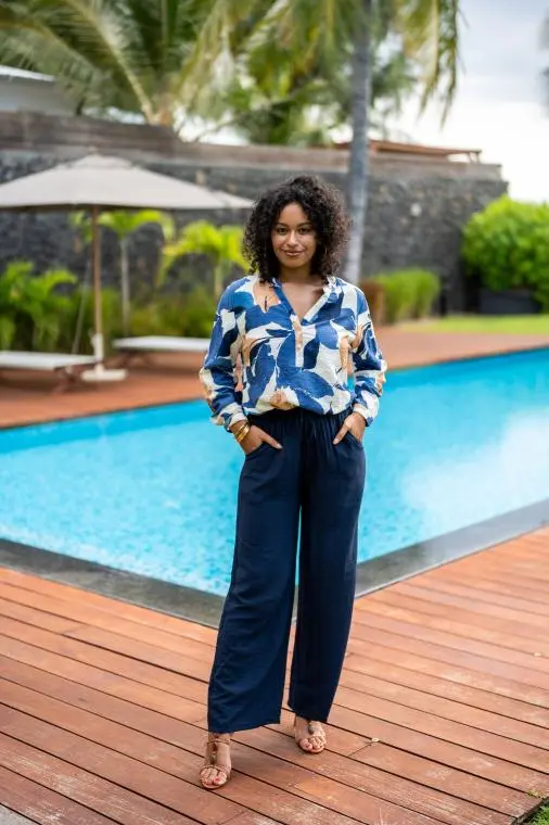 Pantalon fluide uni, Noir, T4 (44/46)