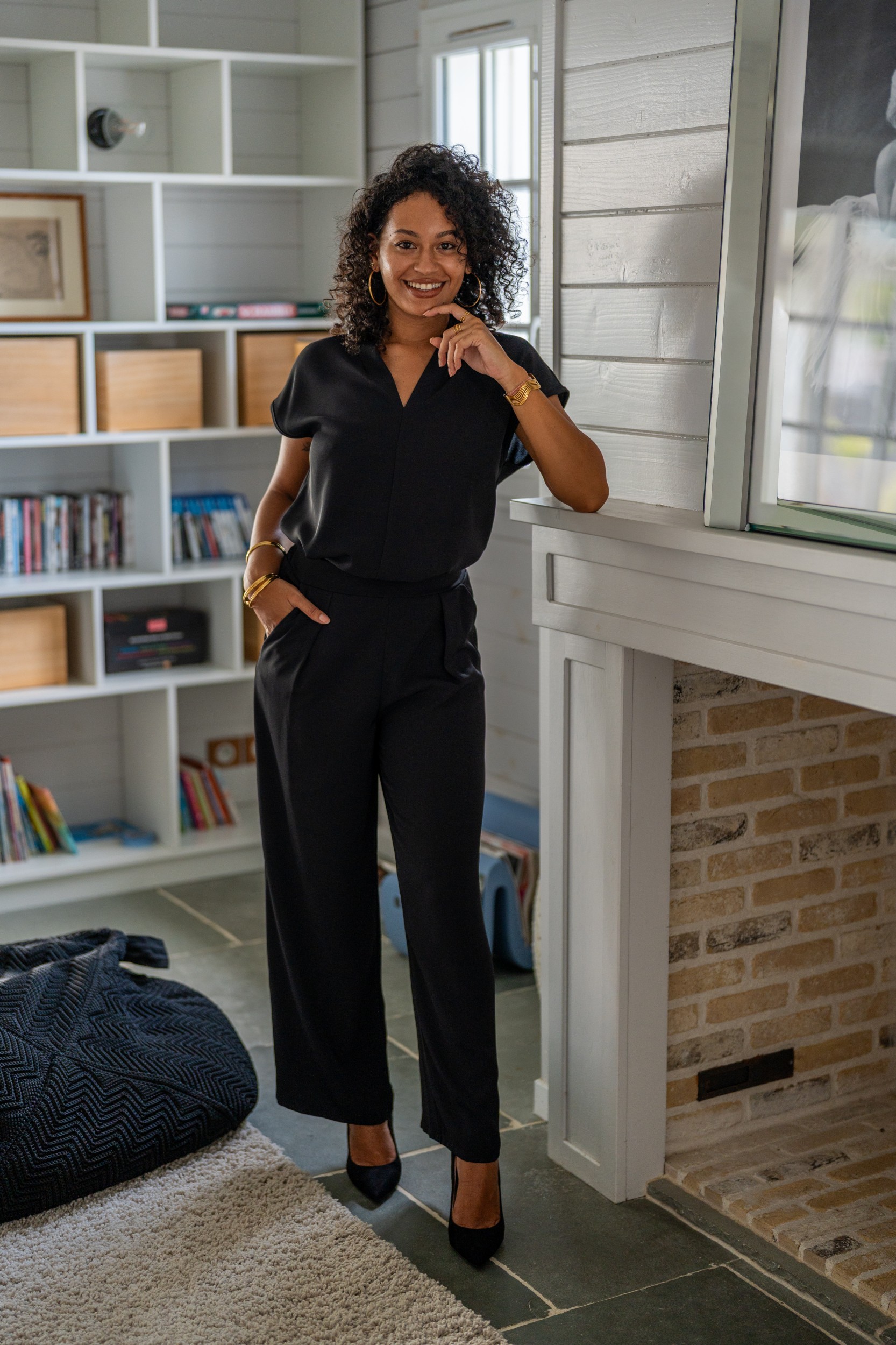 Pantalon fluide uni, Noir, Taille unique