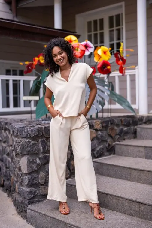 Pantalon fluide uni, Noir, Taille unique