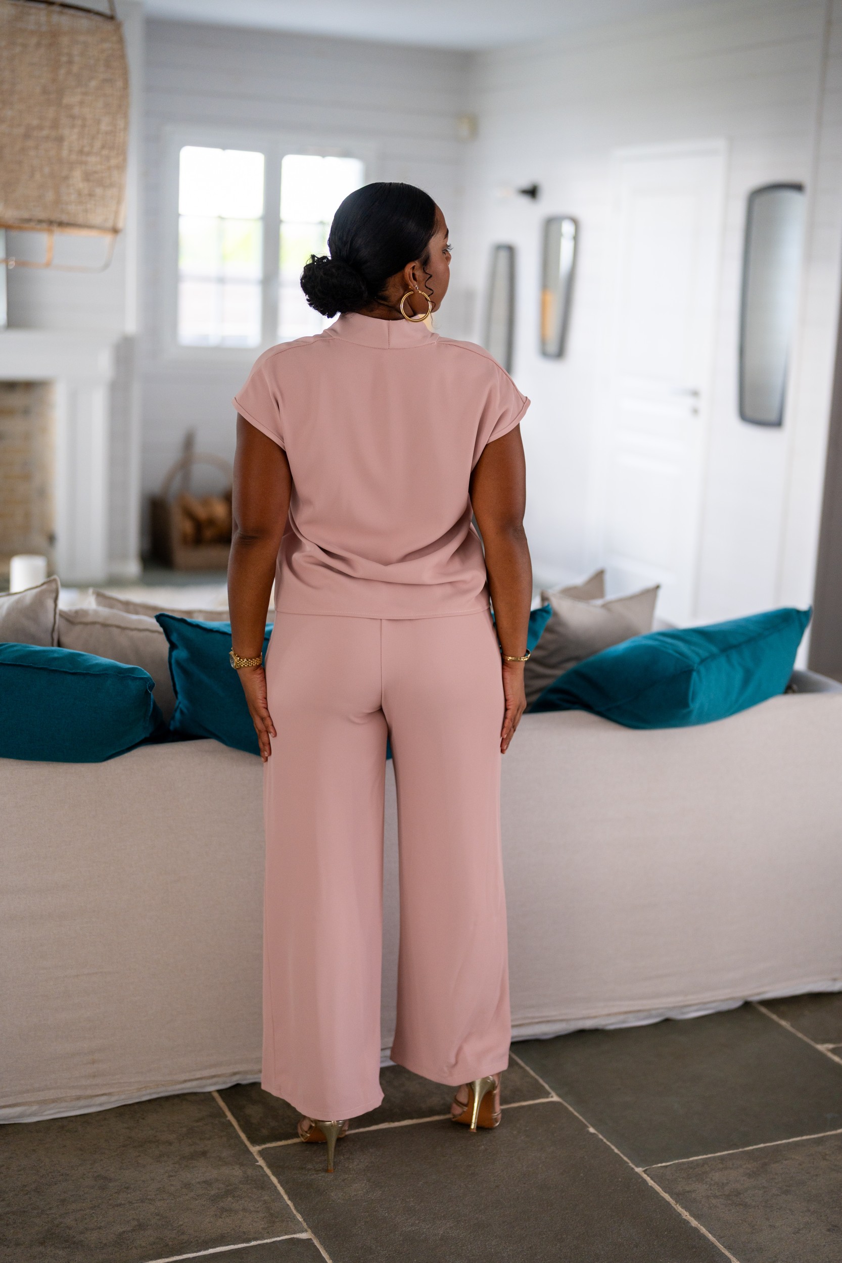 Pantalon fluide uni, Noir, Taille unique