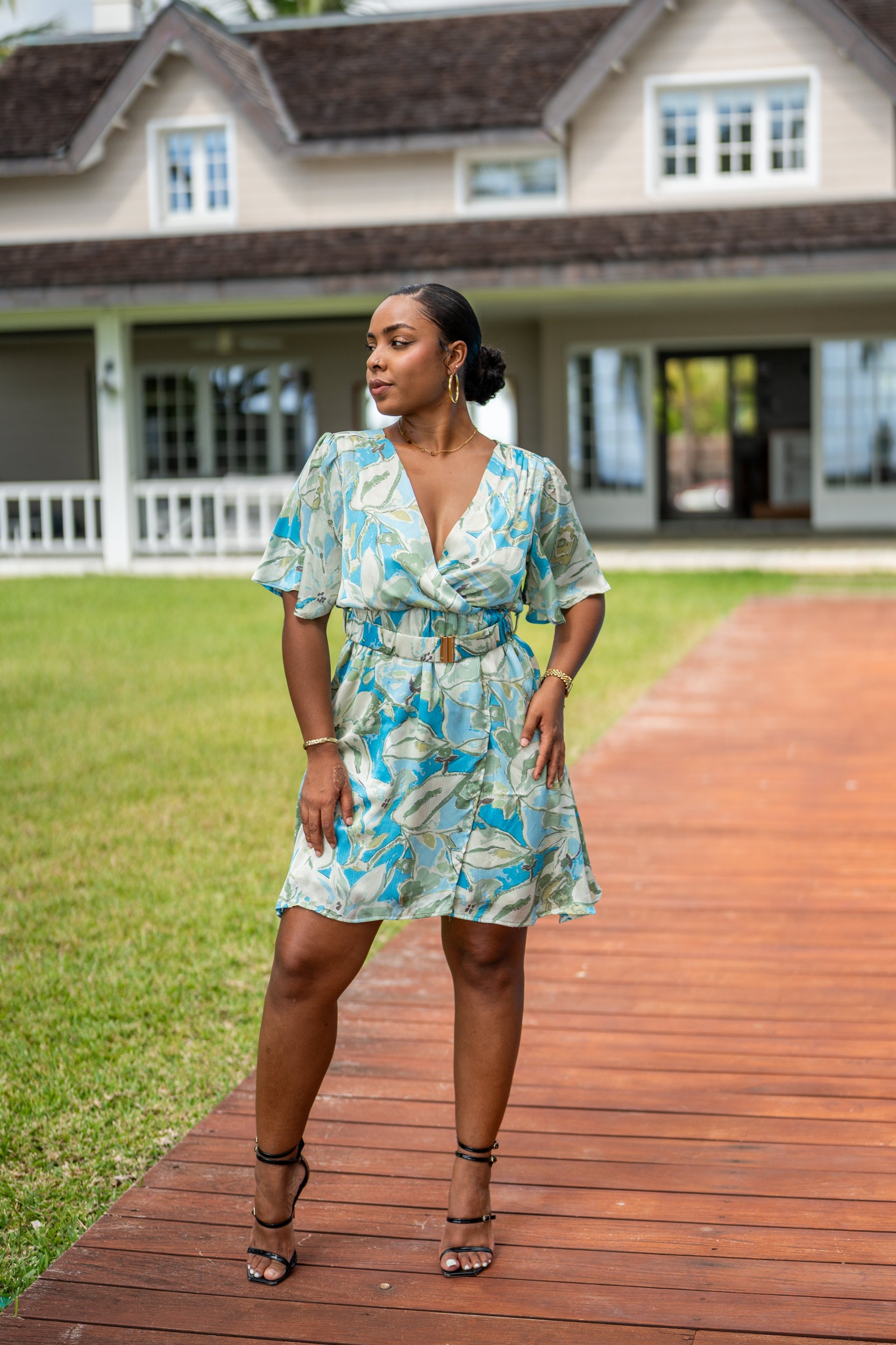 Robe courte imprim&eacute;e, Vert, L/XL