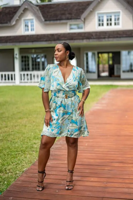 Robe courte imprimée, Vert, L/XL