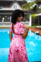 Robe longue imprimée , Rose, L/XL