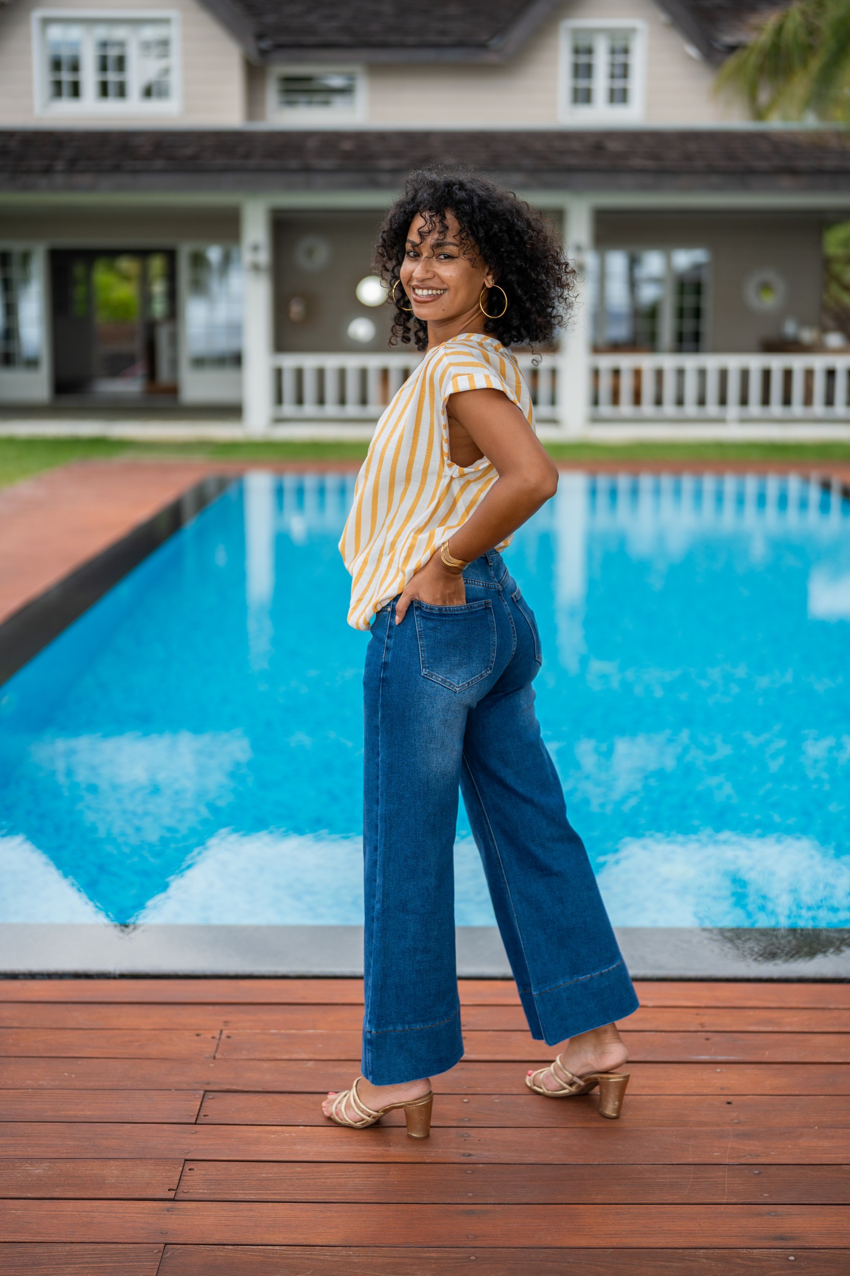 Jeans coupe "wide leg", Bleu jeans, 34