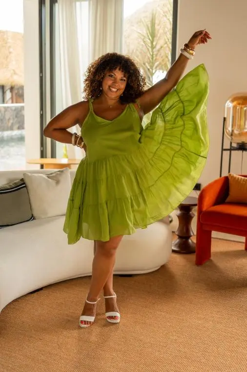 Robe courte unie, Vert matcha, Taille unique