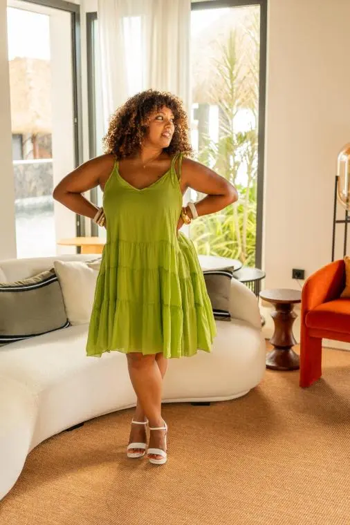 Robe courte unie, Vert matcha, Taille unique