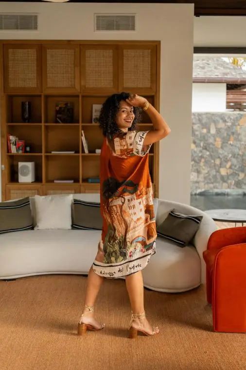 Robe courte imprimée, Vert sapin, Taille unique