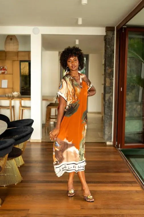 Robe longue imprimée, Vert sapin, Taille unique