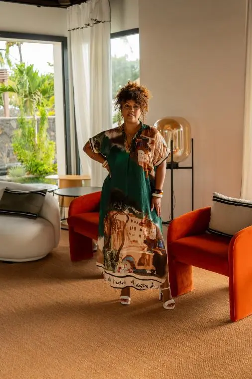 Robe longue imprimée, Vert sapin, Taille unique
