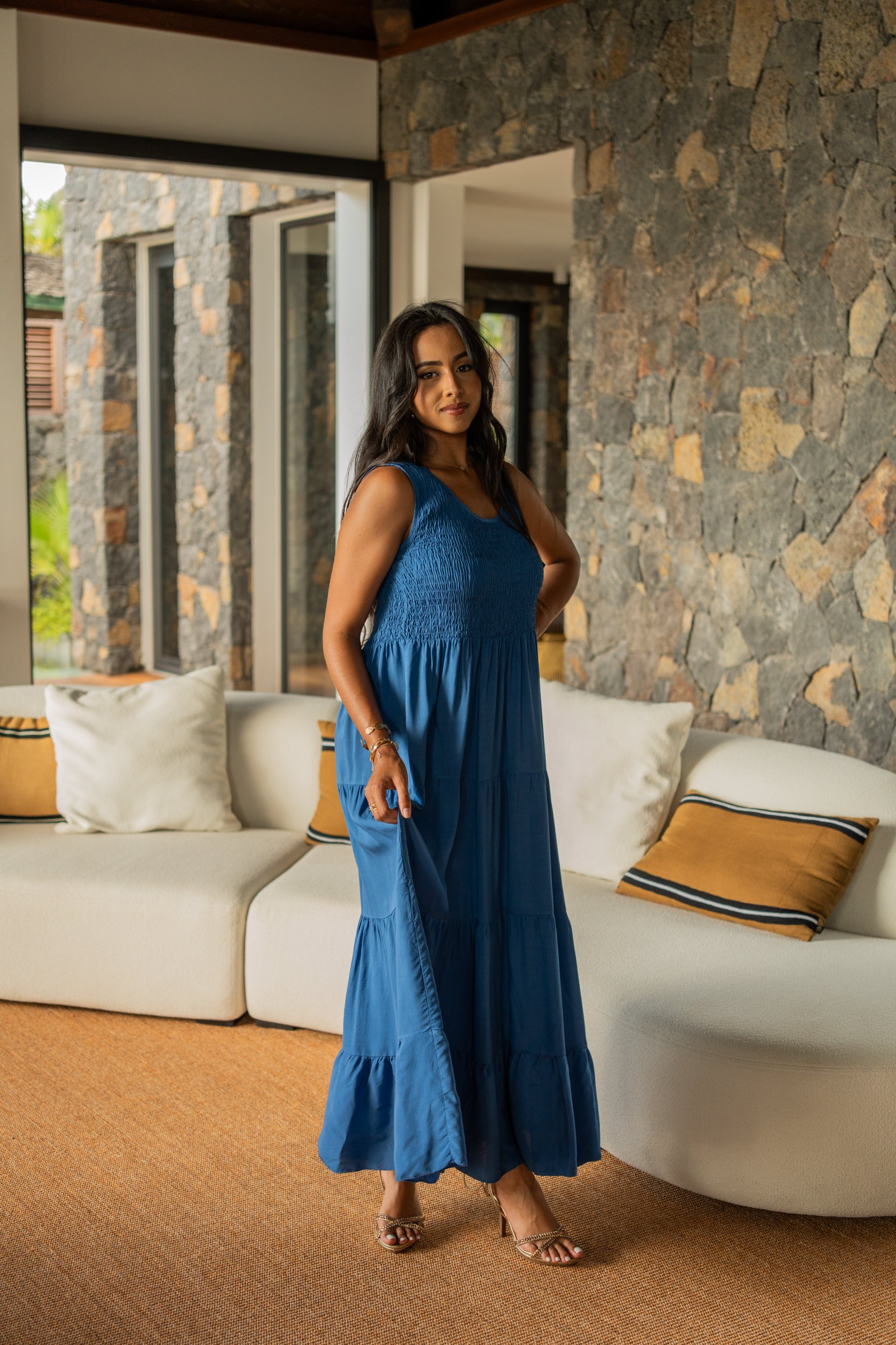 Robe longue unie , Rouille, Taille unique