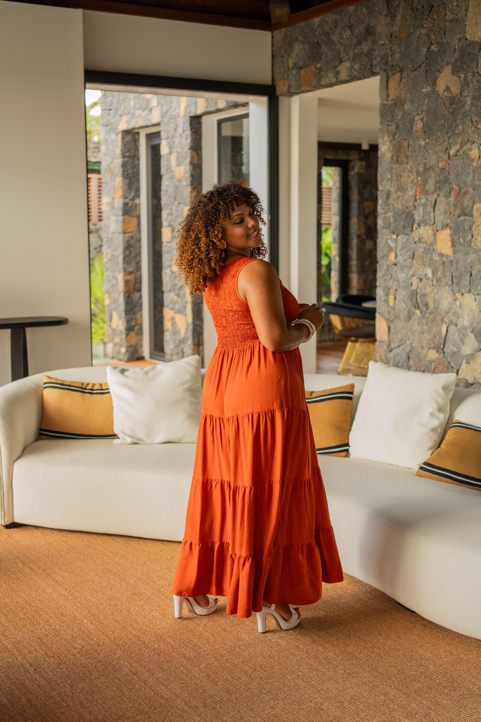 Robe longue unie , Rouille, Taille unique