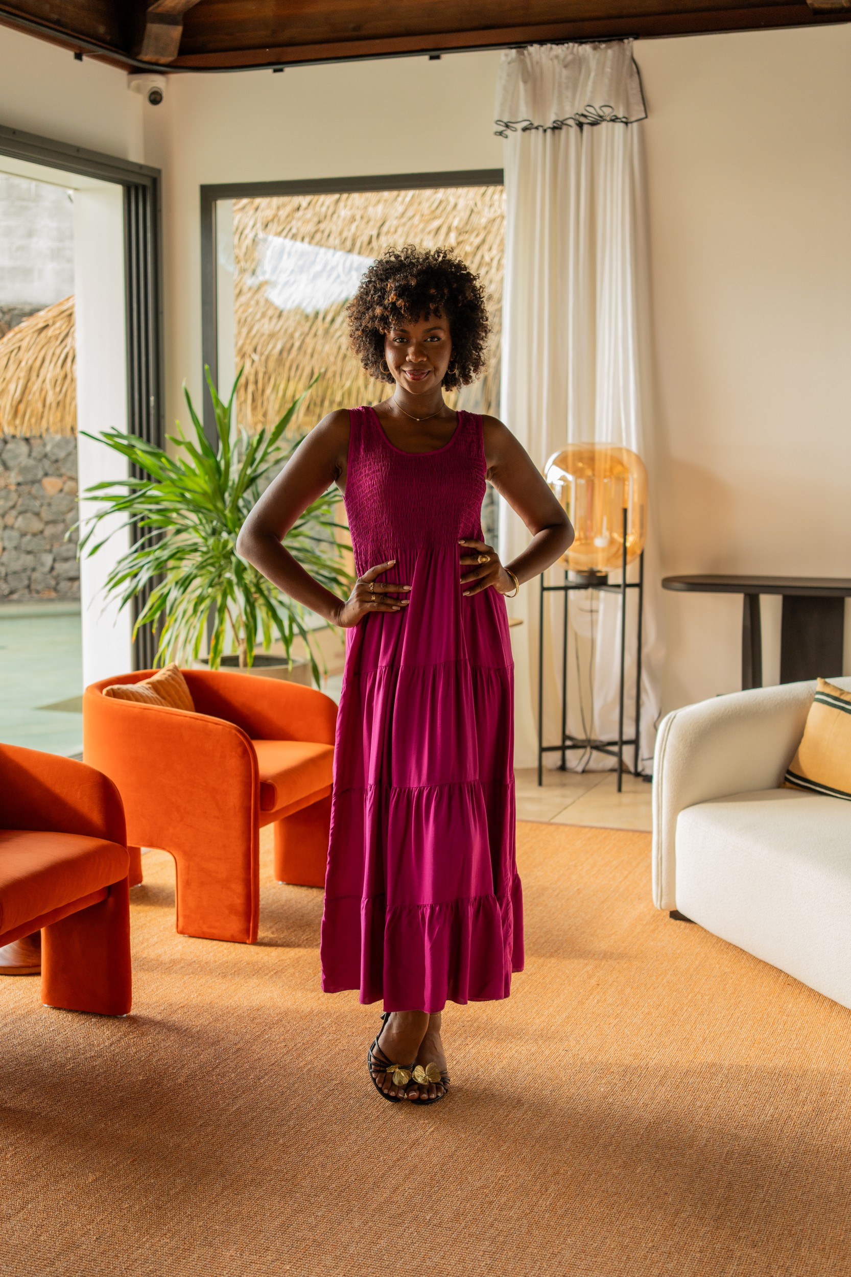 Robe longue unie , Rouille, Taille unique