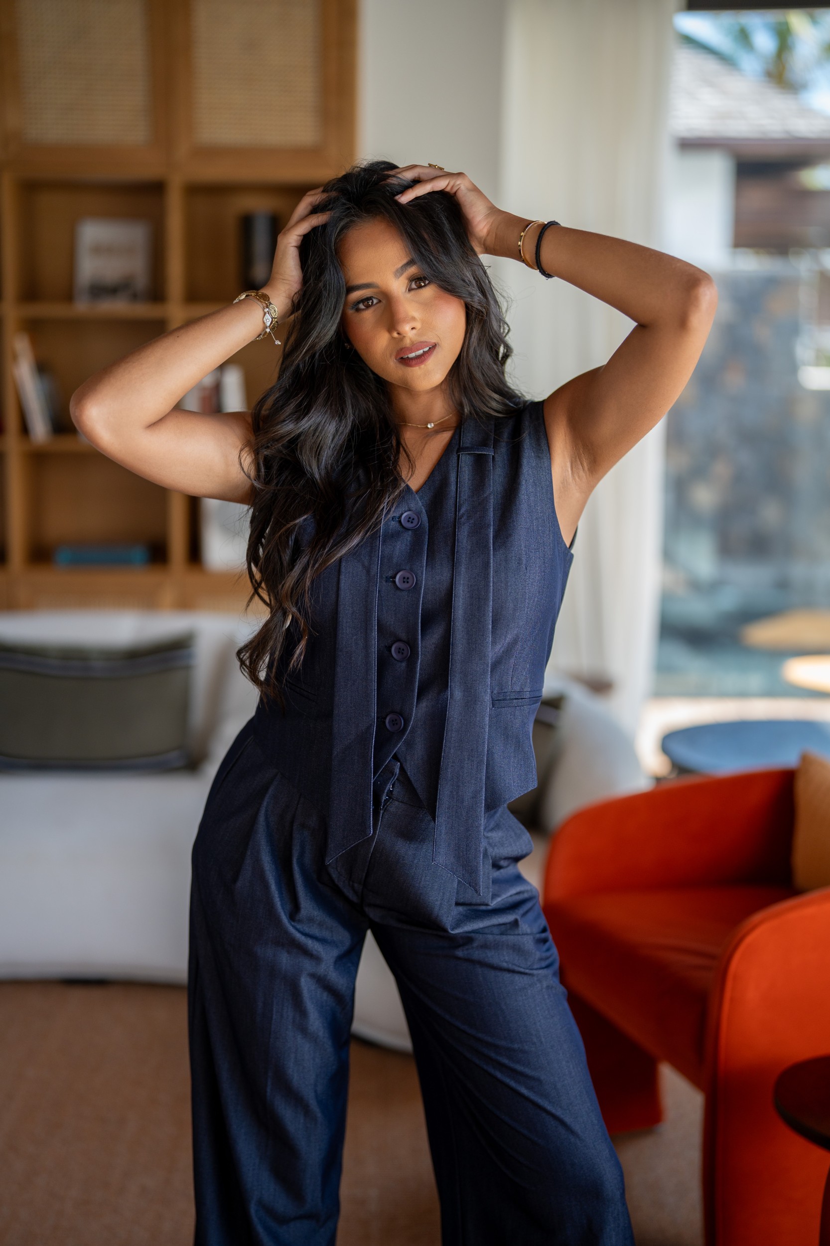 Gilet habill&eacute; "effet jeans", Bleu jeans, L