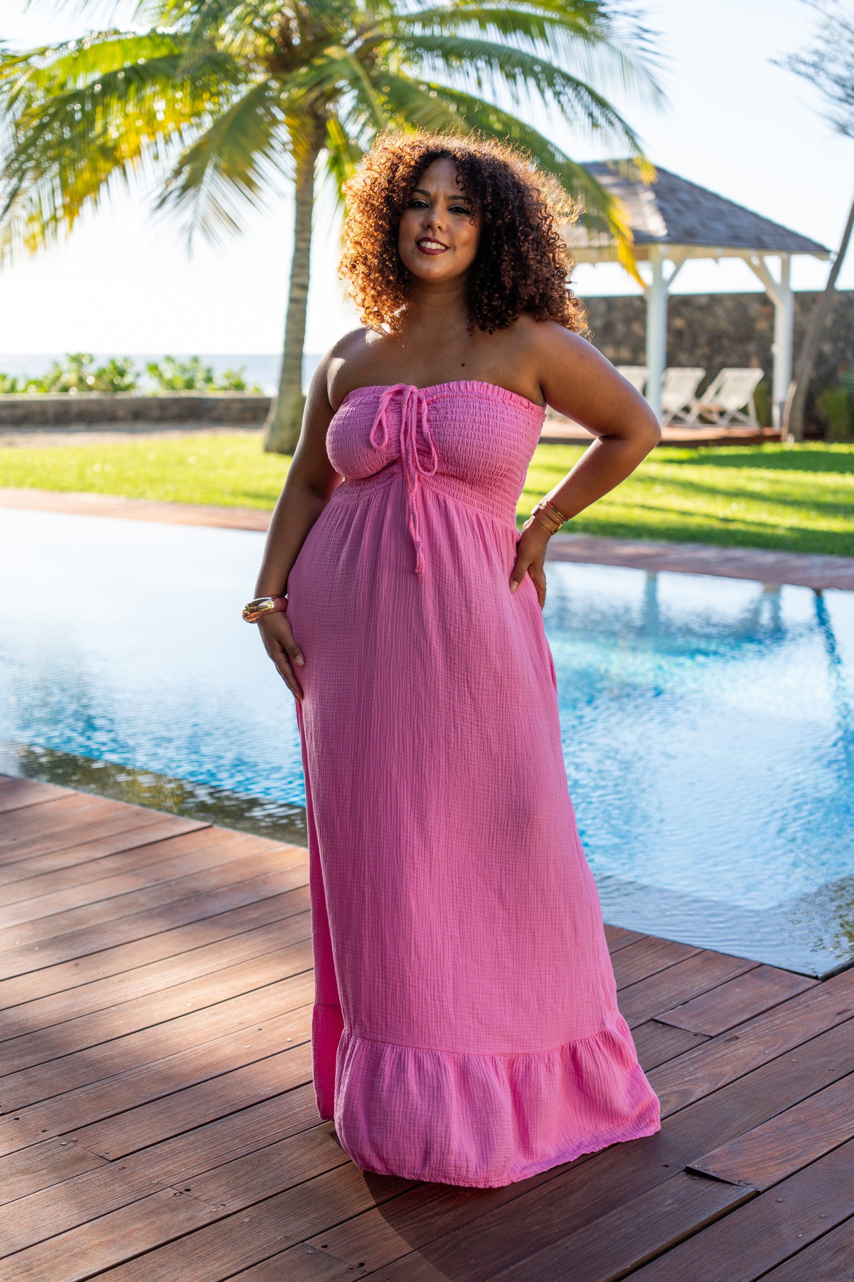 Robe longue bustier, Rose, Taille unique