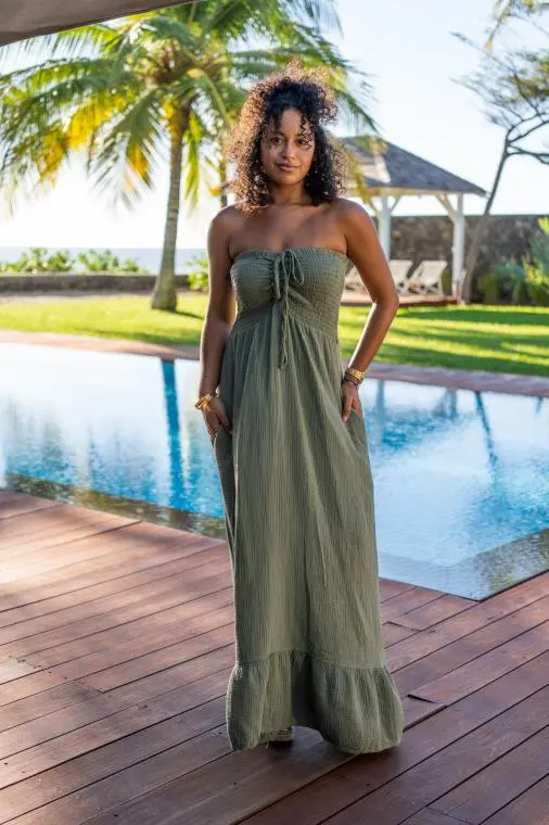 Robe longue bustier, Rose, Taille unique