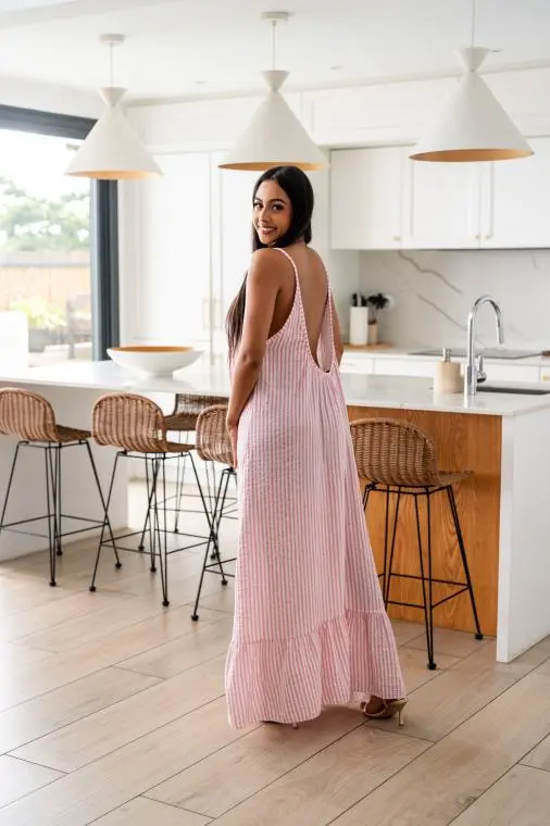 Robe bretelles à rayures, Jaune, Taille unique