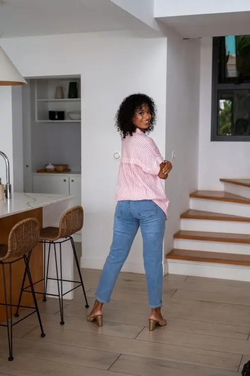 Chemisier à rayures, Rose, Taille unique