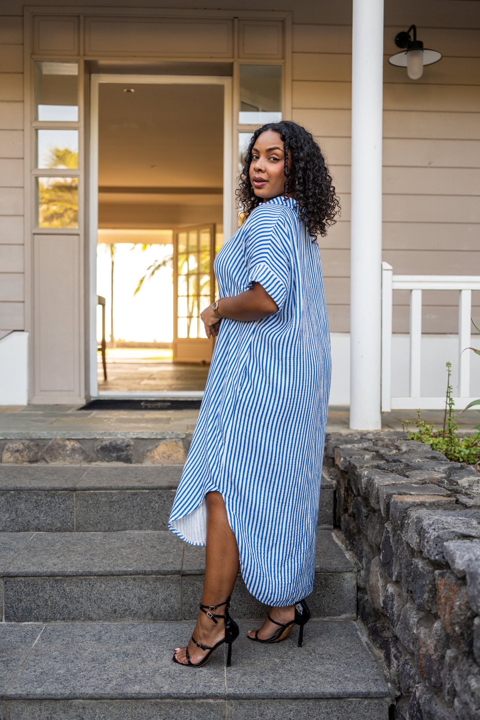 Robe chemise &agrave; rayures, Jaune, Taille unique