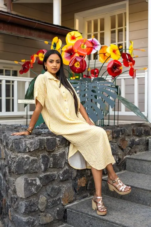 Robe chemise à rayures, Jaune, Taille unique