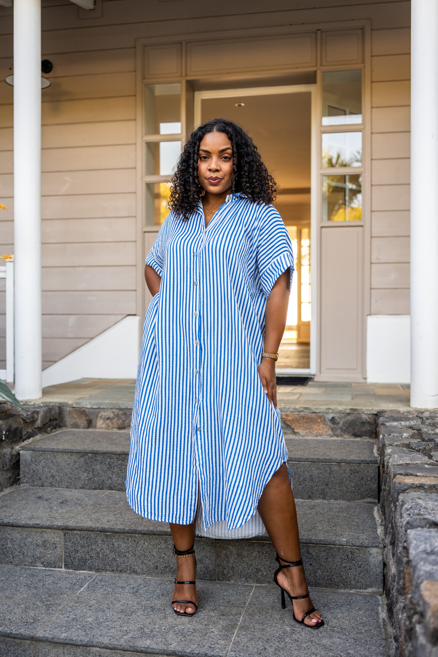 Robe chemise &agrave; rayures, Jaune, Taille unique