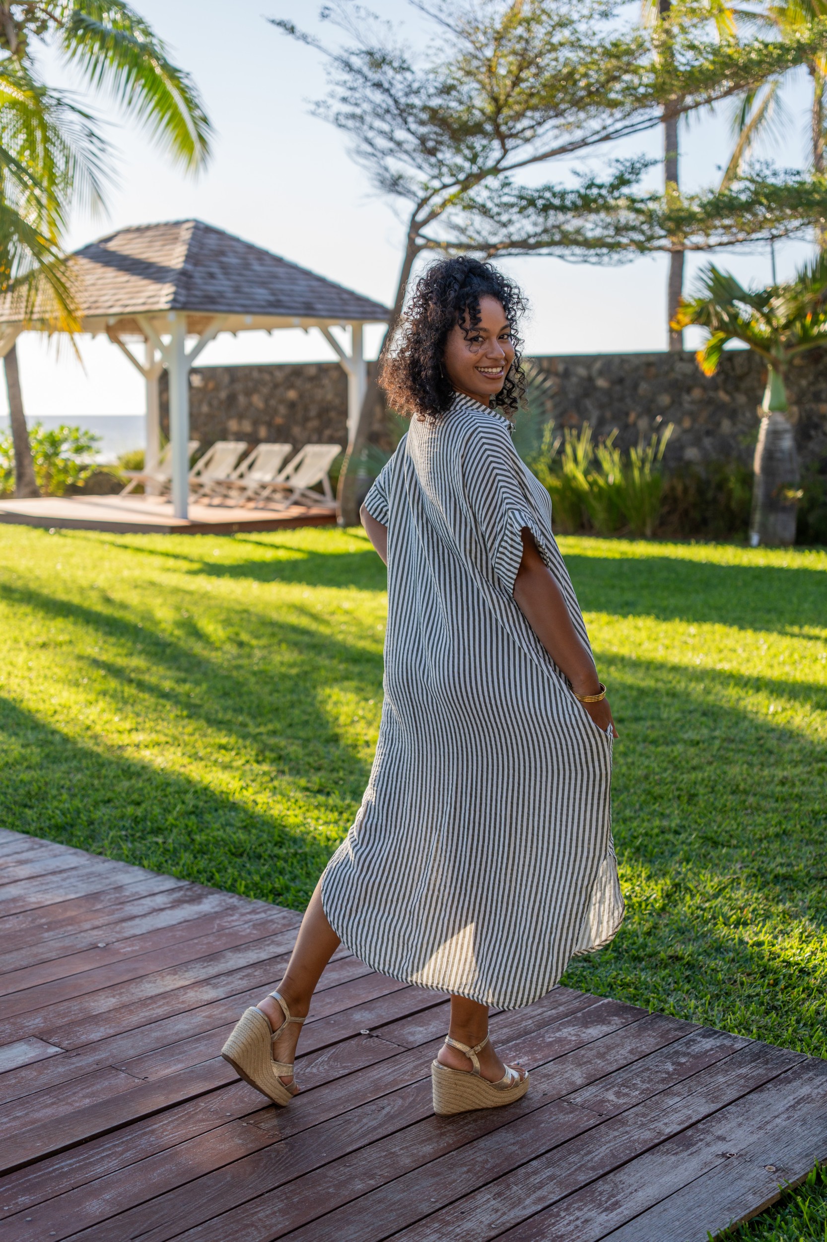Robe chemise &agrave; rayures, Jaune, Taille unique