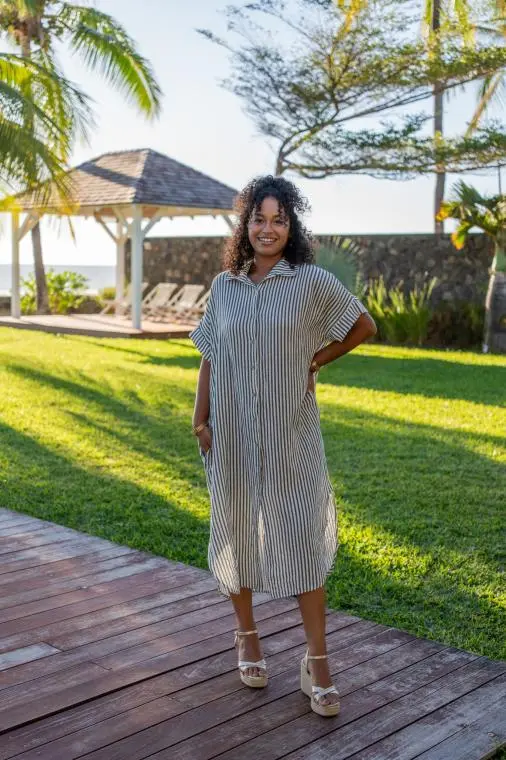 Robe chemise à rayures, Jaune, Taille unique