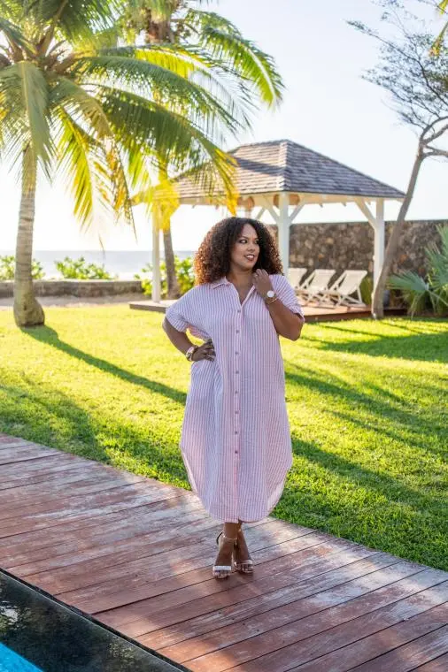 Robe chemise à rayures, Jaune, Taille unique