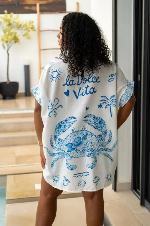 Chemisier « dolce vita », Bleu, Taille unique