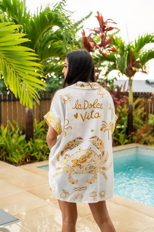 Chemisier « dolce vita », Bleu, Taille unique