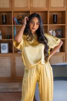 Haut satiné, Jaune, Taille unique