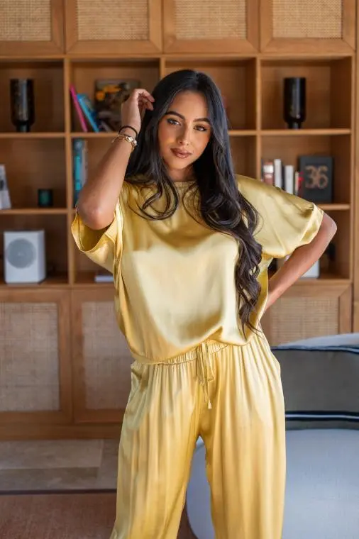 Haut satiné, Jaune, Taille unique