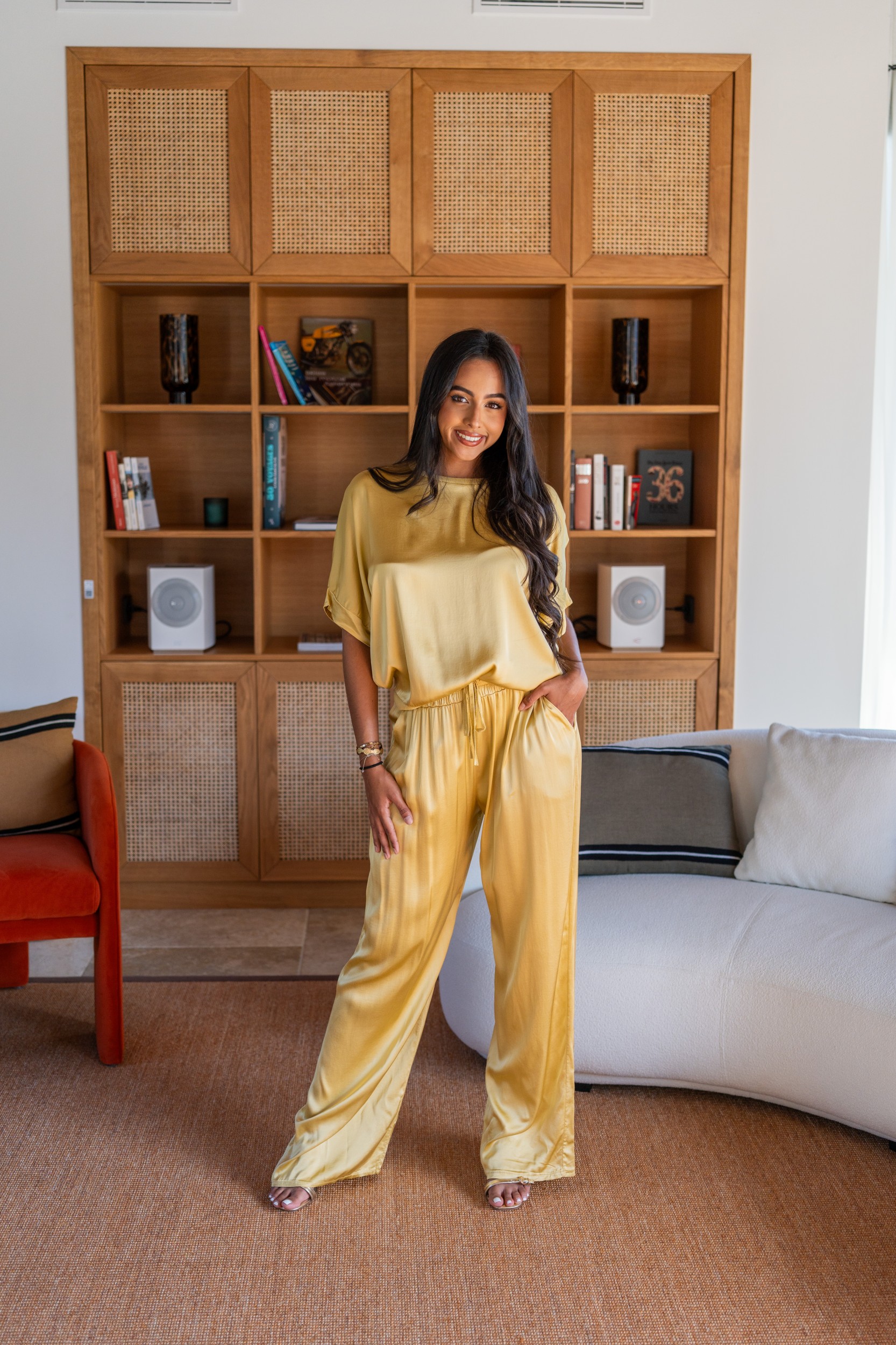 Haut satin&eacute;, Jaune, Taille unique