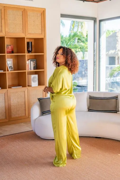 Pantalon satiné, Vert, Taille unique